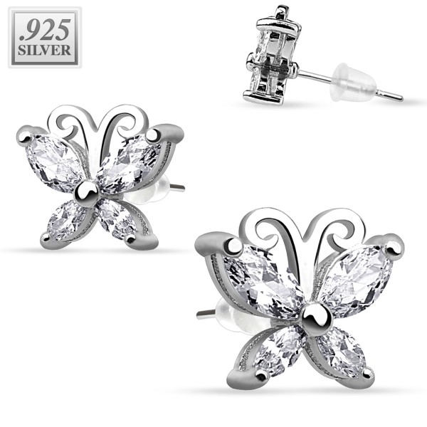 1 Paar Ohrringe Schmetterling Zirkonia Stecker Silber 925.