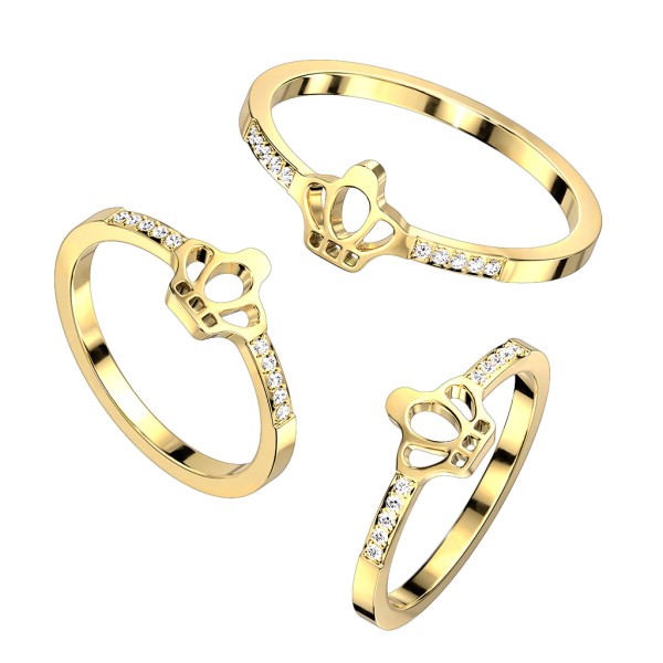 Goldener Chirurgenstahl Ring im Kronen Design und verziert mit Zirkonia Steinen in Pavé Fassung