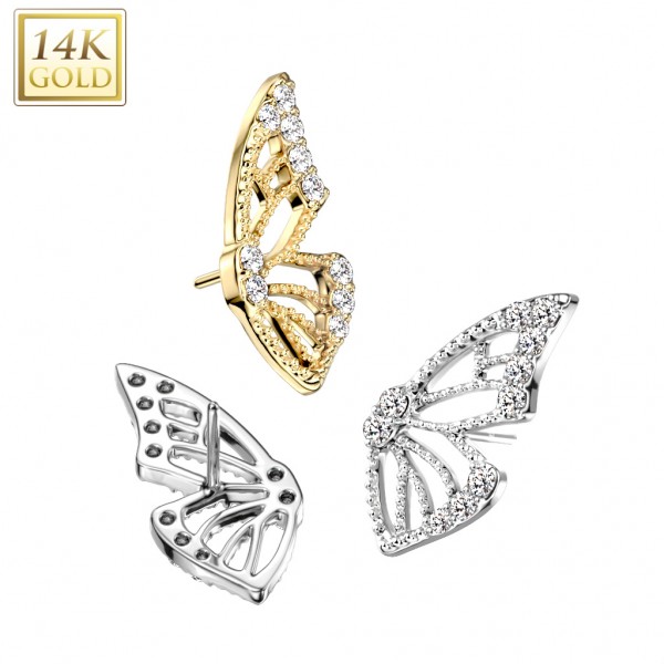 14 Karat Gold Schmetterling Flügel Aufsatz verziert mit Kristallen in Pavé Fassung, Push-In