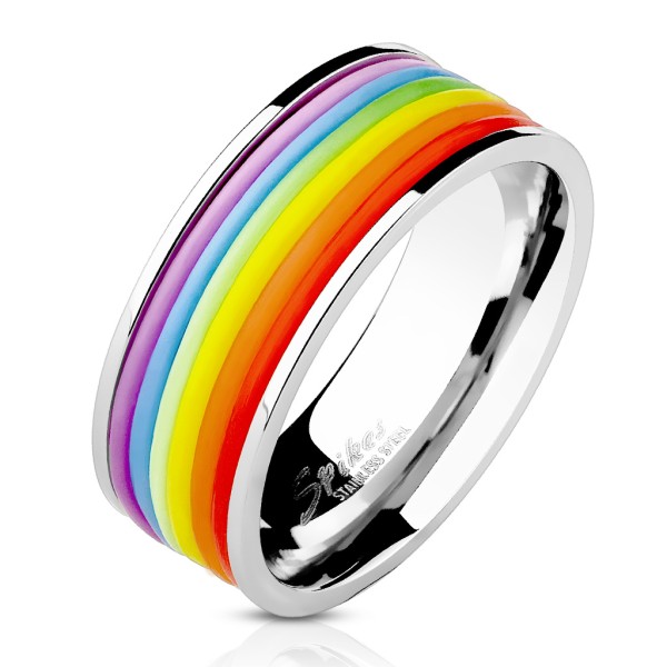 LGBT Ring Regenbogen Streifen Edelstahl