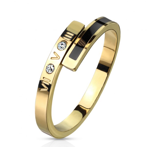 Zirkonia Römische Zahlschrift Ring Gold Edelstahl