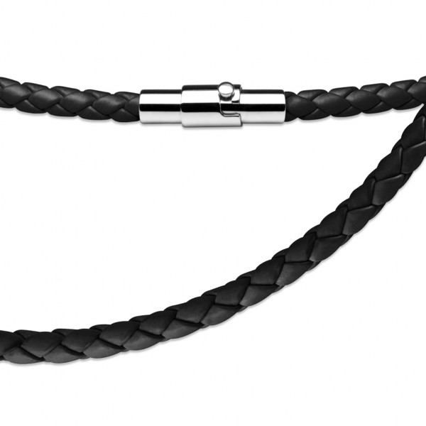 schwarzes Leder - geflochten Halskette mit Lockable Magnetverschluss