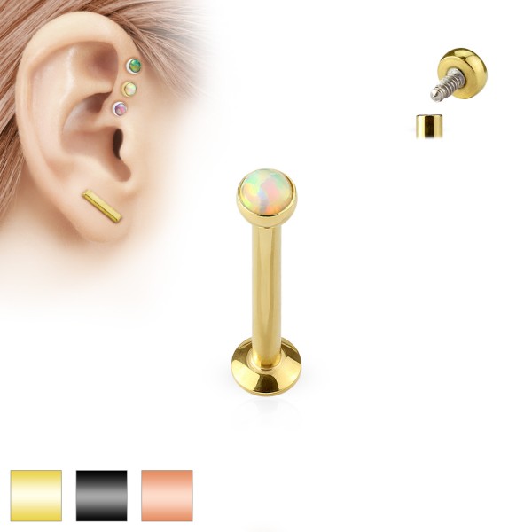 Opal Flach Labret Monroe Piercing Gold Innengewinde