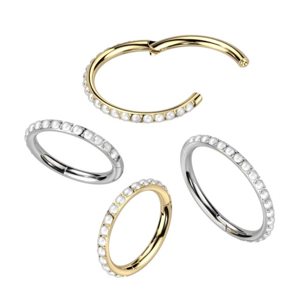 Titan G23 Segmentclicker Ring besetzt mit nach außen gerichteten Perlen in Pavé Fassung