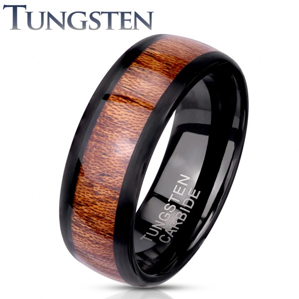 Tungsten Ring mit Holz Partnerring Schwarz