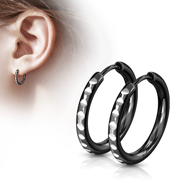 ein Paar creolen Ohrringe in schwarz, Rundschnitt, rostfreier Stahl