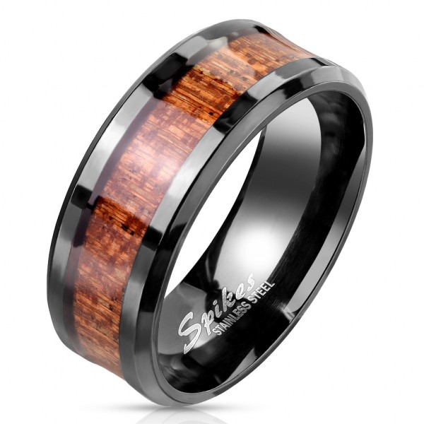 Eingearbeitetes Holz Schwarzer Ring Männerring
