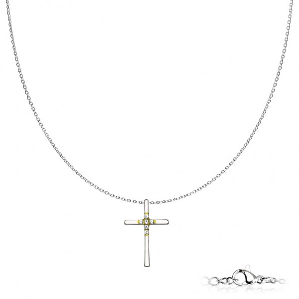 Halskette mit Kreuz und 6 Zirkonien Silber