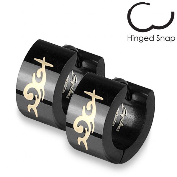 ein Paar Ring 316L Chirurgenstahl Schwarz Scharnier - Ohrring mit Tribal Design