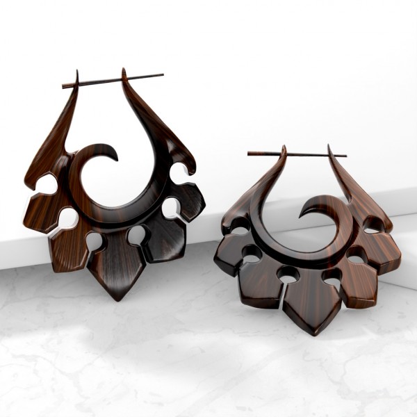 ein Paar Organic Hand geschnitzt Sono Holz Tribal Ornament - Hänger Ohrringe