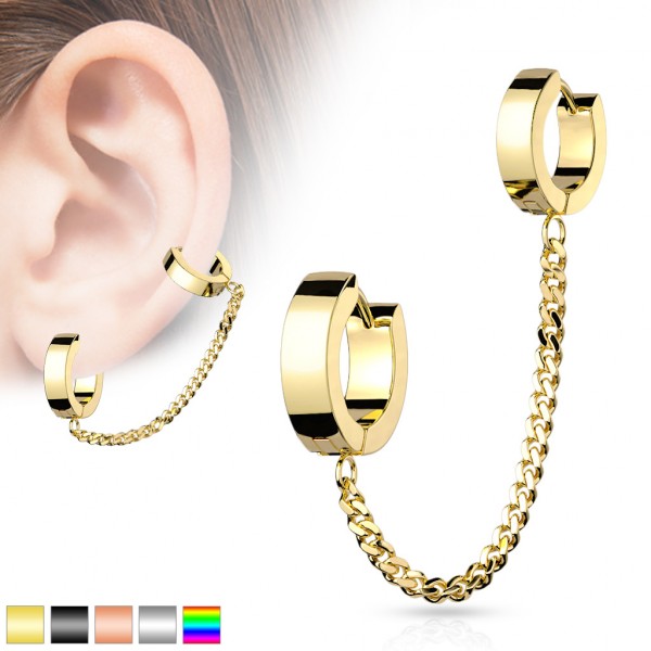 Zwei Ohrringe Clicker Hoop verbunden durch Kette