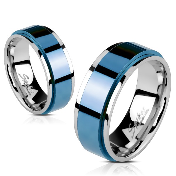 Ring Blau, Silber 316L Chirurgenstahl rostfrei zweischichtig