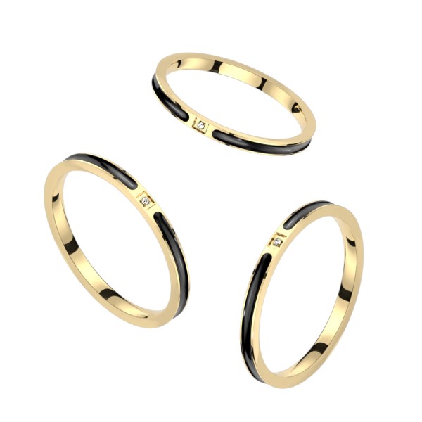 Vergoldeter Ring mit Zirkonia besetzter Mitte und schwarzer Emaille, 316L Chirurgenstahl