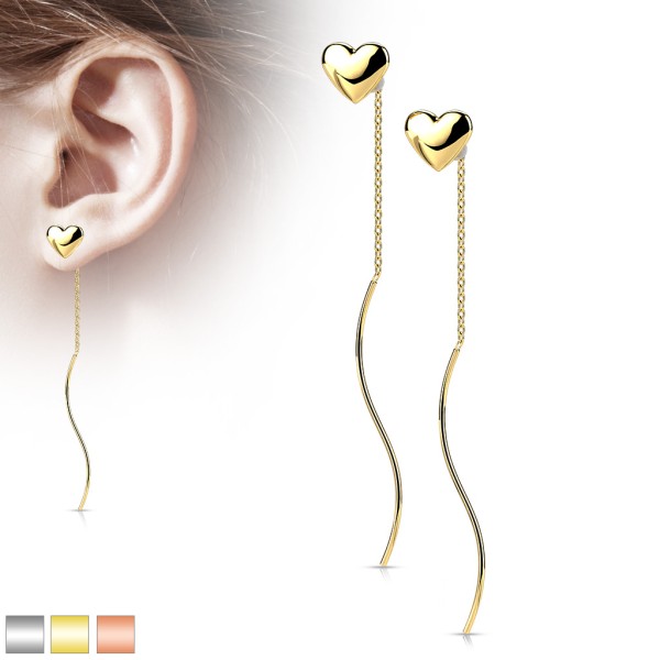 Ein Paar gewellte Herz Threader Ohrringe aus 316L Chirurgenstahl