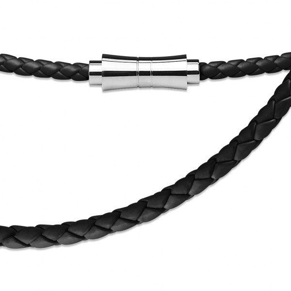 schwarzes Leder - geflochten Halskette mit - Magnetverschluss