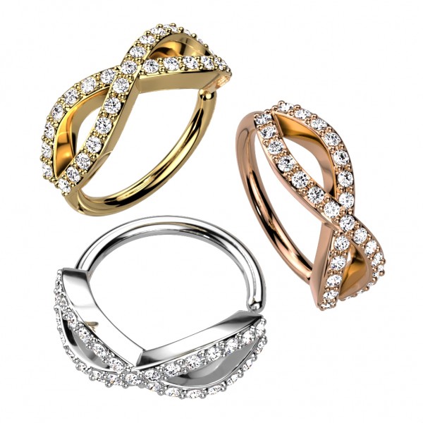 Infinity Symbol Hoop Ring besetzt mit Kristallen in Pavé Fassung, Biegbarer Ring für Septum, Ohr und