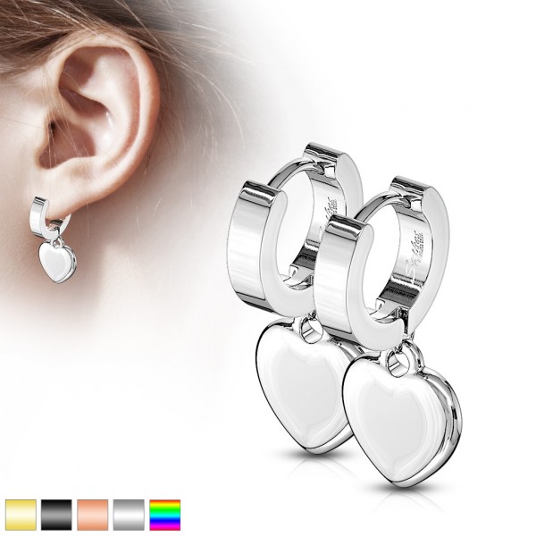 ein Paar Creolen Ohrringe aus 316L rostfreiem Stahl, mit hängendem Herz