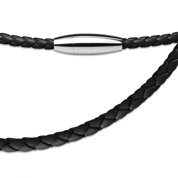 schwarzes Leder - geflochten Halskette mit Oval Magnetverschluss