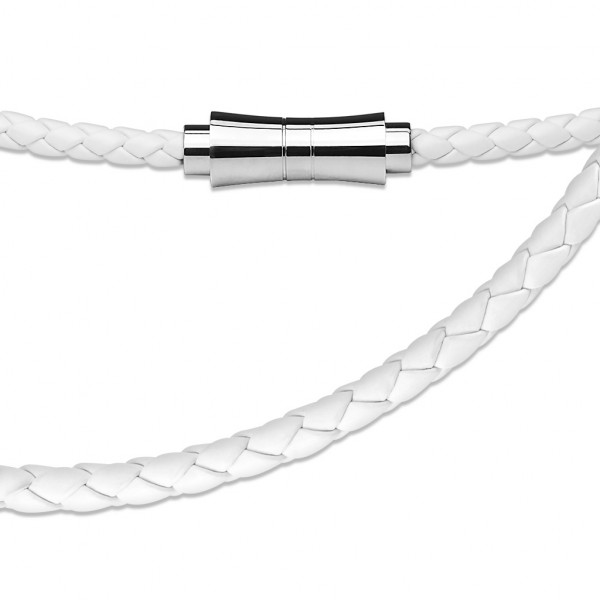 Weiss Leder - geflochten Halskette mit - Magnetverschluss