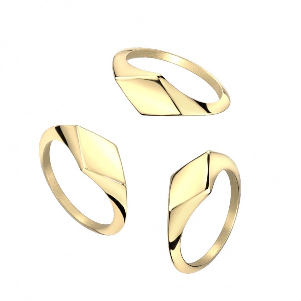 Ring mit flacher Diamant Optik, Gold PVD Beschichtung über 316L Chirurgenstahl