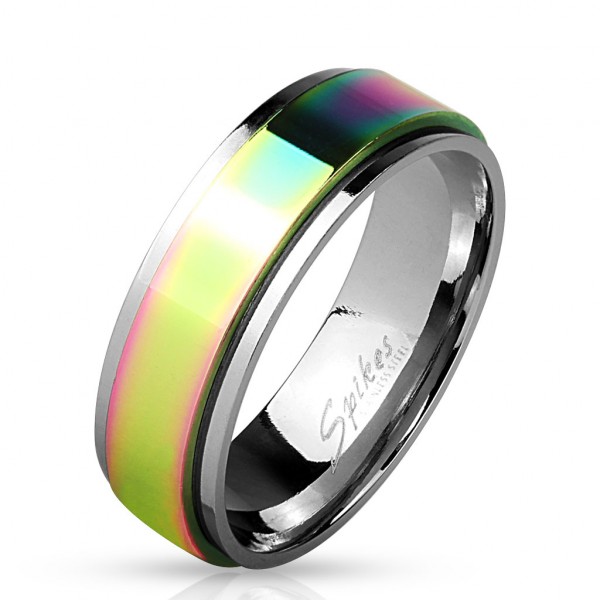 Spinner Ring mit Regenbogen IP über Edelstahl, 54 Stück
