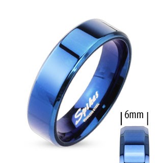 Flacher Ring mit abgeschrägter Kante, Blaue IP über Edelstahl, 54 Stück