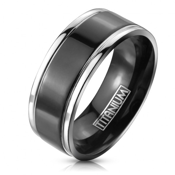 Titan Ring Bandring Partenrring Schwarz Silber