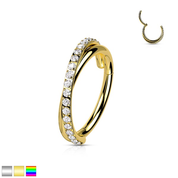 316L Chirurgenstahl Segment Clicker Ring mit gekreuzten Reihen mit Zirkonia in Pavé Fassung